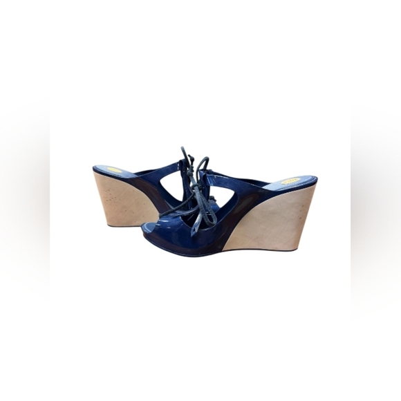 Melissa Wedge Heel Blue Slip On Fringe Size 37 EUC - Picture 2 of 7